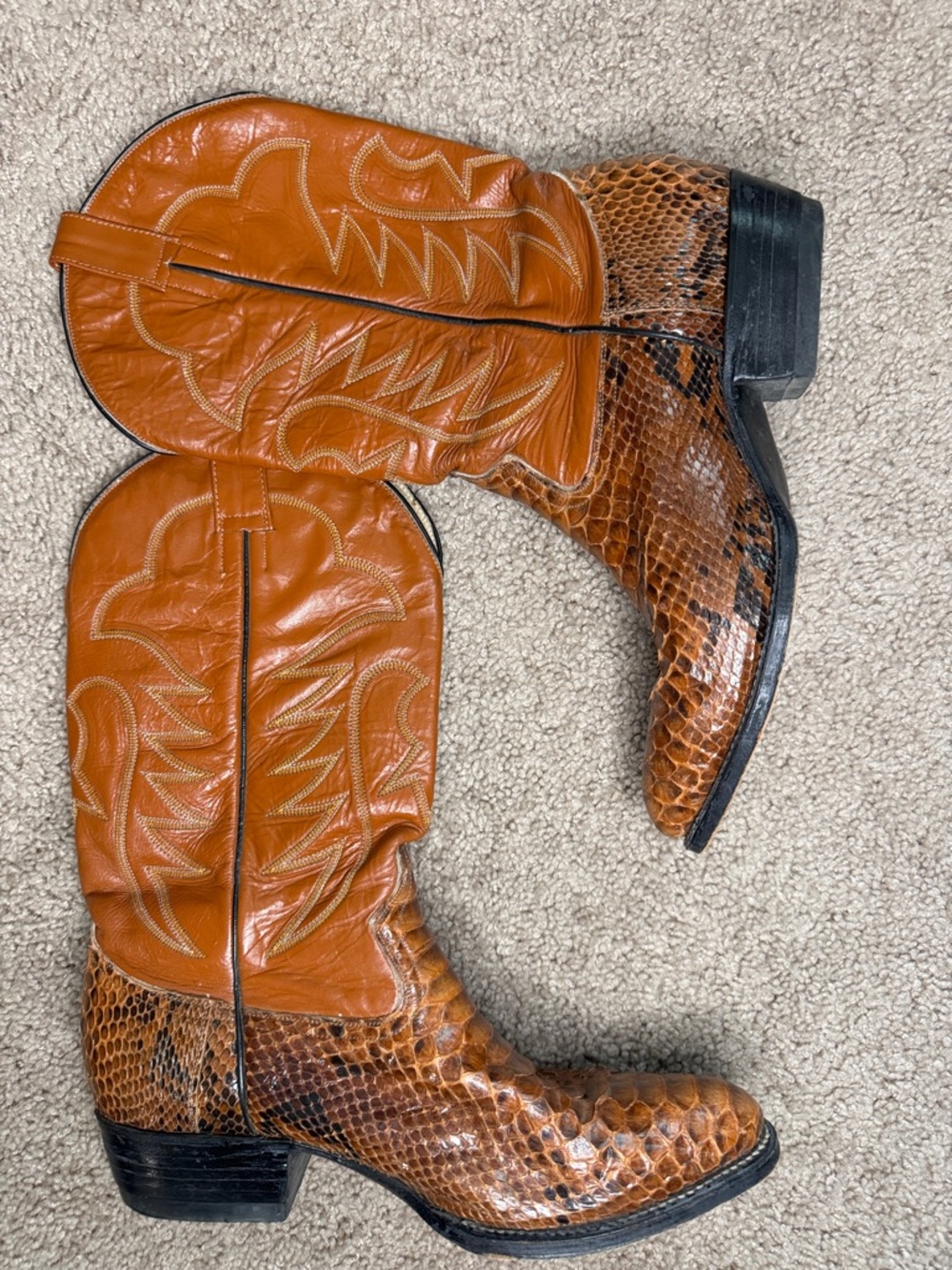 Men’s Snakeskin Tan Western Heeled Boots